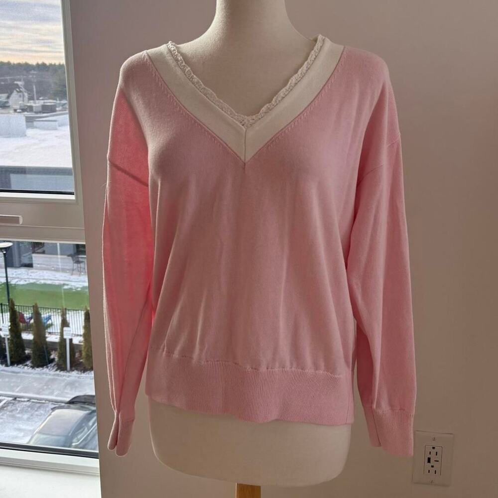 Edikted Oversized Pink Lace V Neck Long Sleeve Sweater Sz Small NWT
